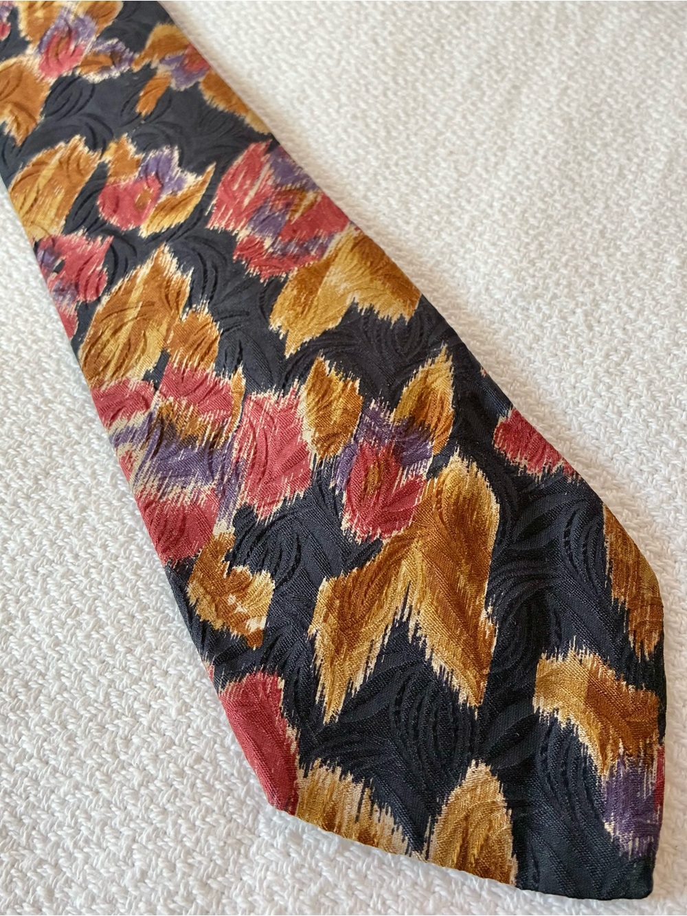 Mark Shale 100% Italian Silk Navy Blue Tie with Gold and Burgundy Floral Pattern